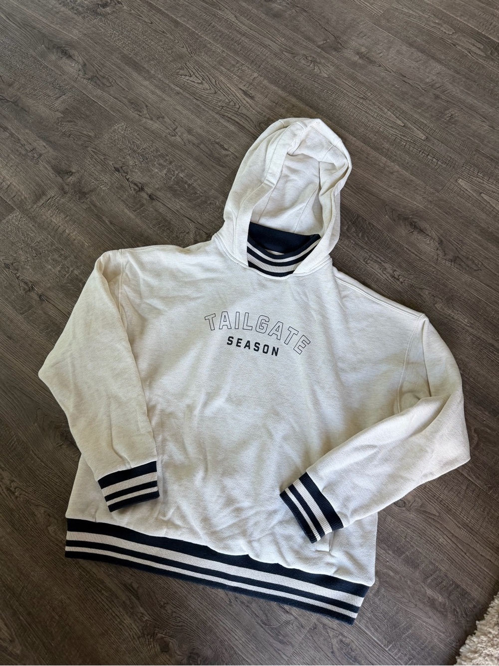 P'tula Oatmeal Hooded Sweatshirt with Navy Stripe Trim